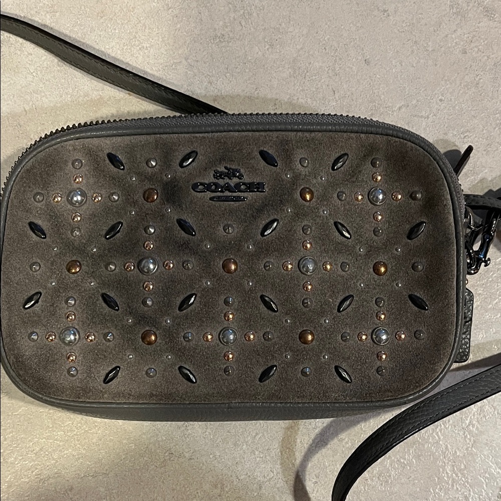 Coach Gray Studded Leather Crossbody